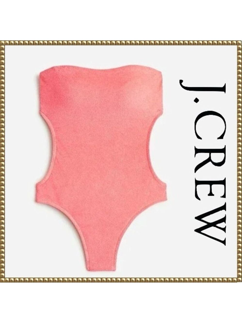J Crew Coral Pink Terry Cutout Bandeau One Piece Swimsuit Size 18 - Picture 2 of 8